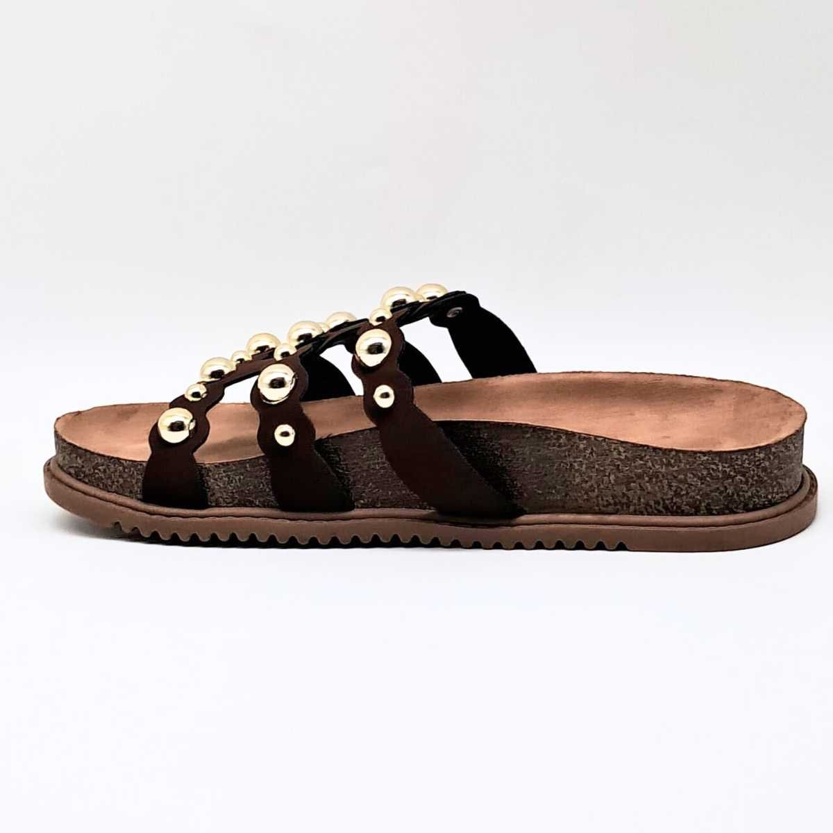 Sandália Feminina Beira Rio Papete Spikes 3 Tiras 8523.113 Bege 3