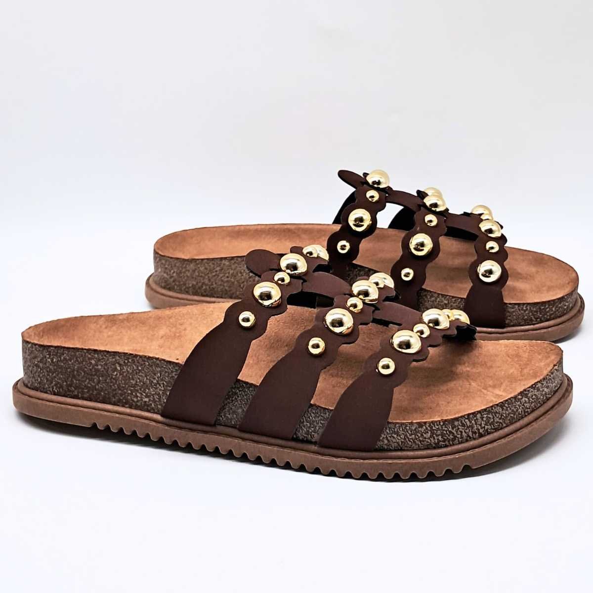 Sandália Feminina Beira Rio Papete Spikes 3 Tiras 8523.113 Bege 5