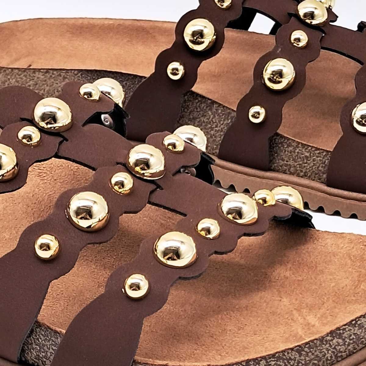 Sandália Feminina Beira Rio Papete Spikes 3 Tiras 8523.113 Bege 6