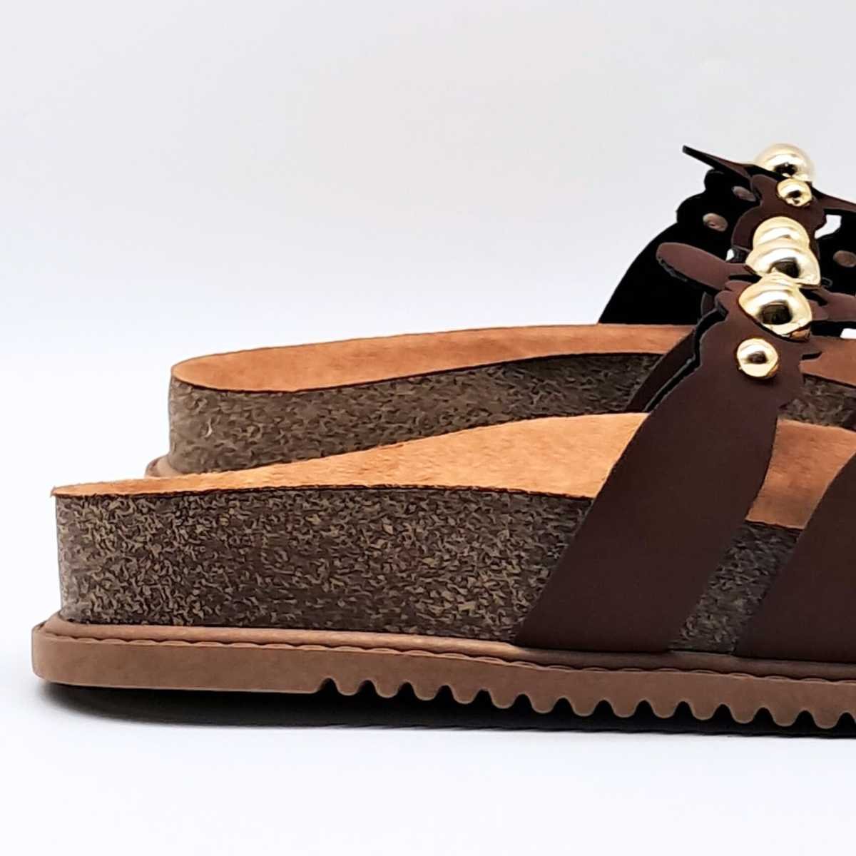 Sandália Feminina Beira Rio Papete Spikes 3 Tiras 8523.113 Bege 7