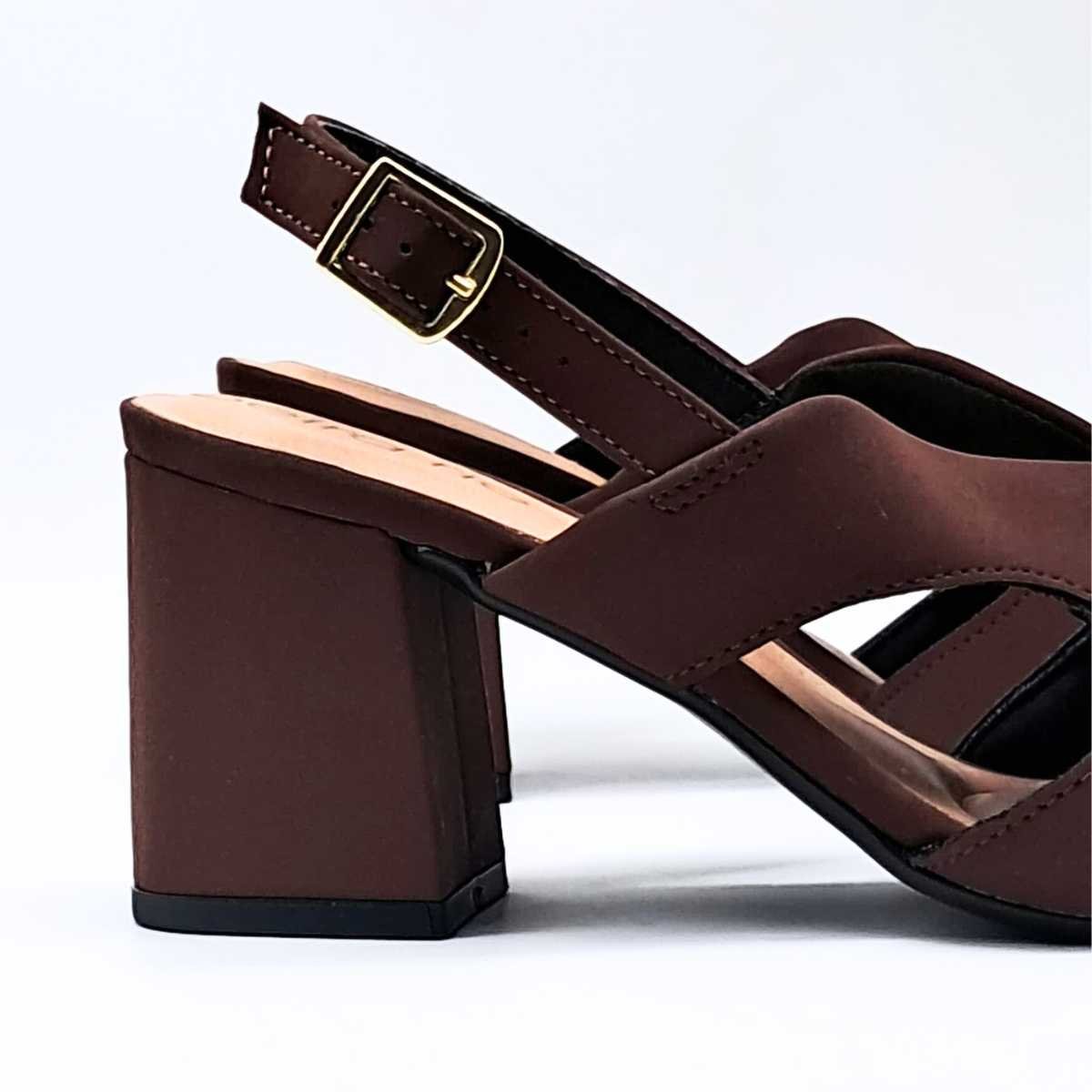 Sandália Salto Bloco Feminino Beira Rio Slingback 8436.238 Bege 5