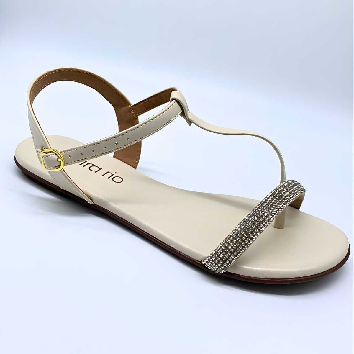 Sandália Feminina Beira Rio Rasteira Elegante Stras 8384.768 Branco 5