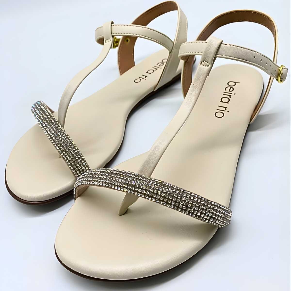 Sandália Feminina Beira Rio Rasteira Elegante Stras 8384.768 Branco 7