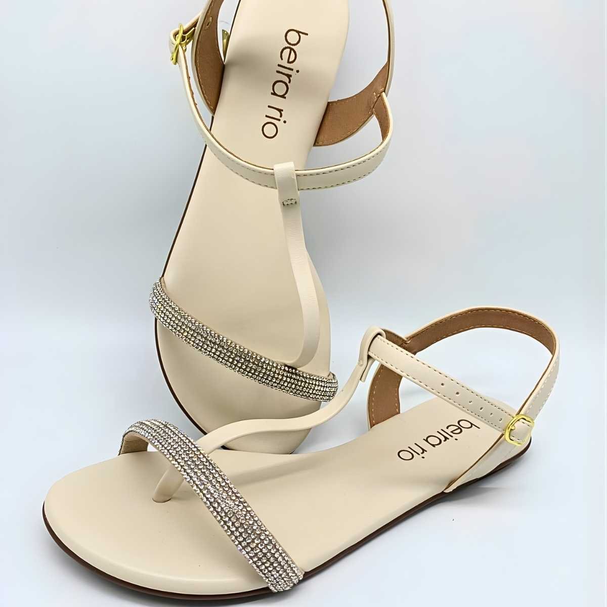 Sandália Feminina Beira Rio Rasteira Elegante Stras 8384.768 Branco 10