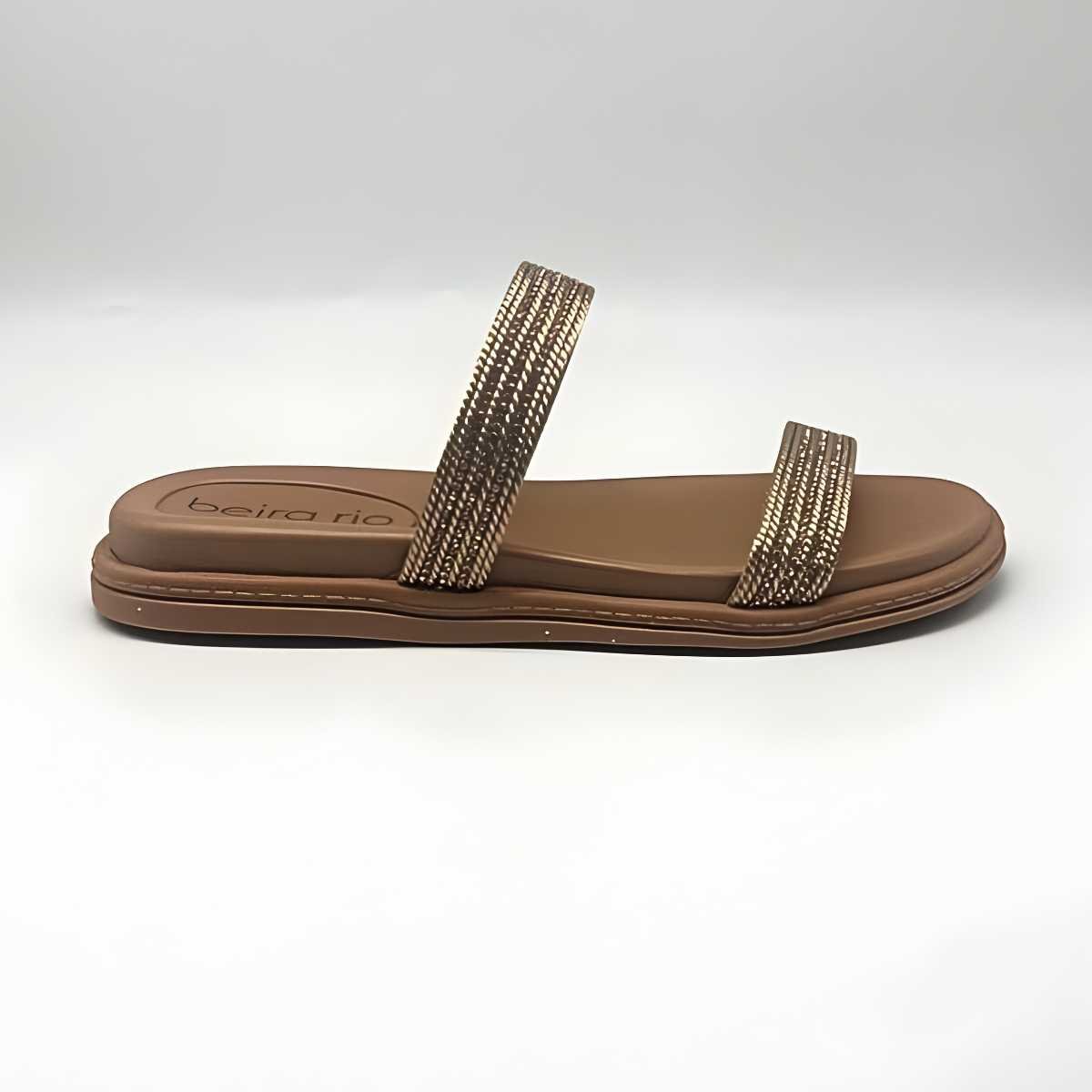 Sandália Feminina Beira Rio Rasteirinha Strass Confy 8488.122 Dourado 2