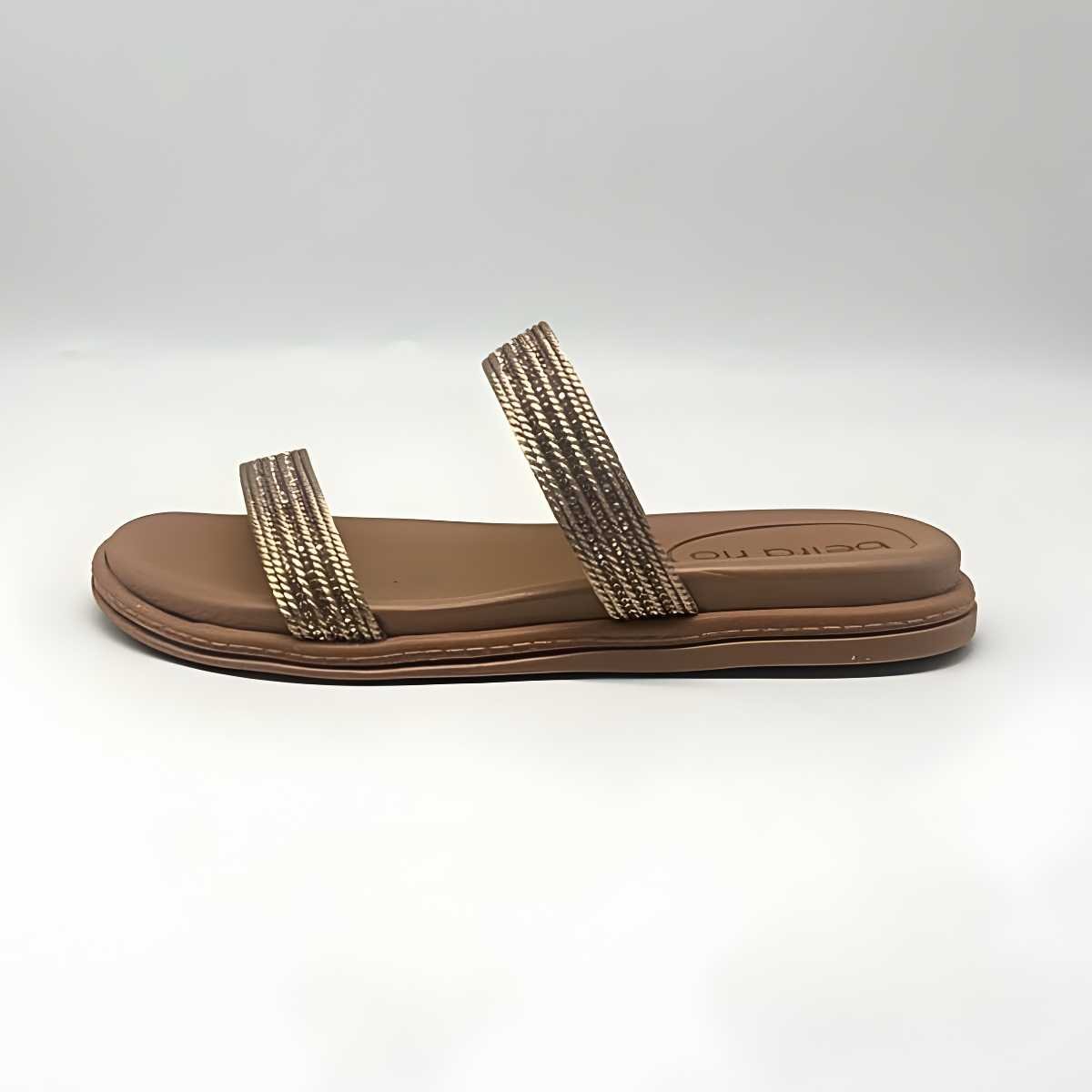 Sandália Feminina Beira Rio Rasteirinha Strass Confy 8488.122 Dourado 3