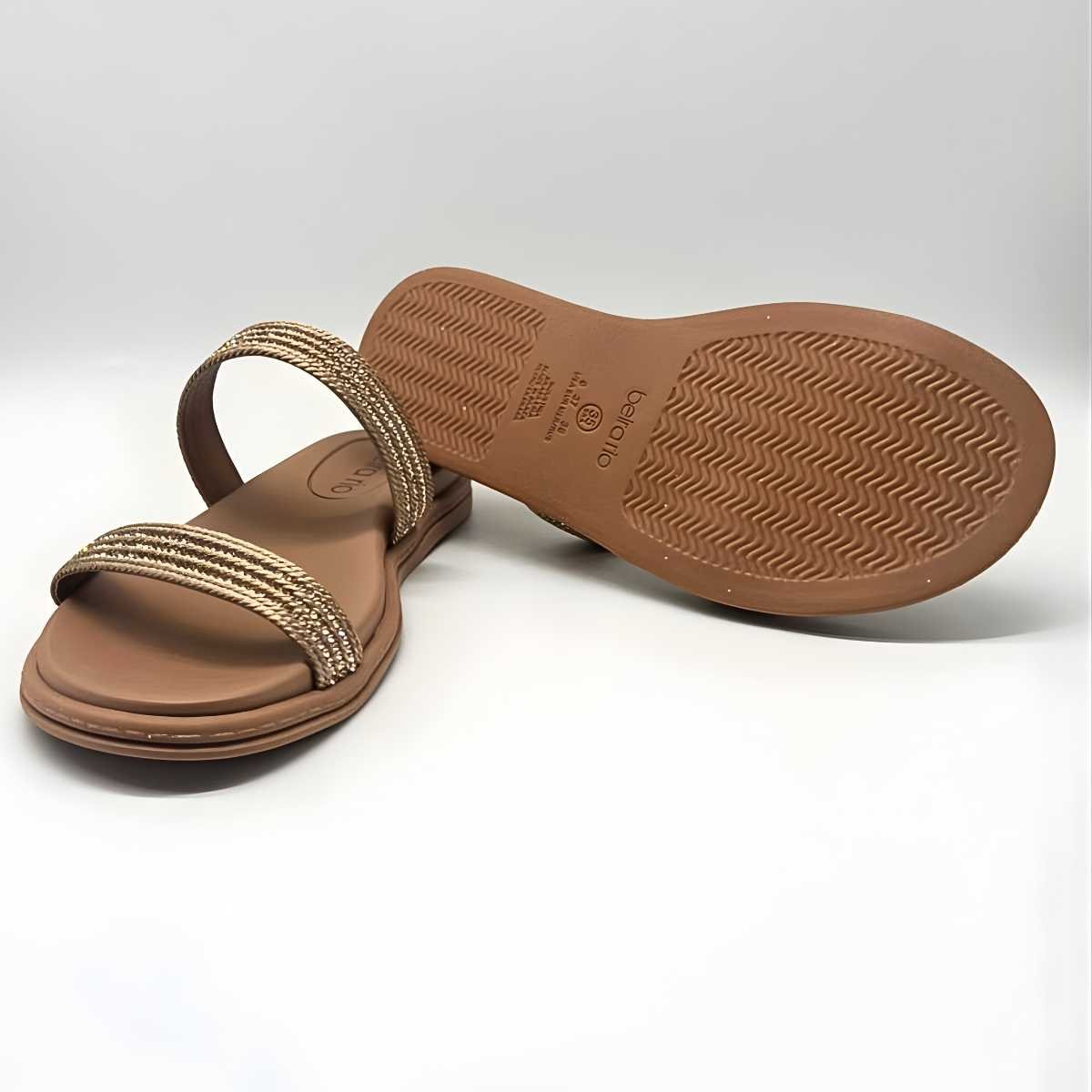 Sandália Feminina Beira Rio Rasteirinha Strass Confy 8488.122 Dourado 5