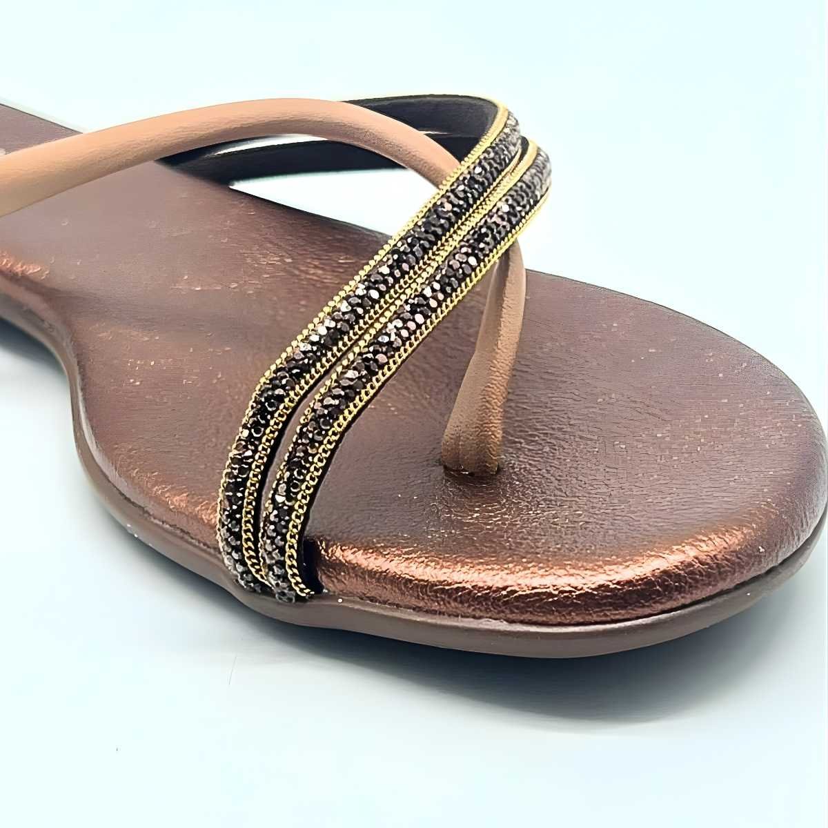 Sandália Feminina Beira Rio Rasteirinha Strass Estilo Conforto 8384.772 Marrom 4