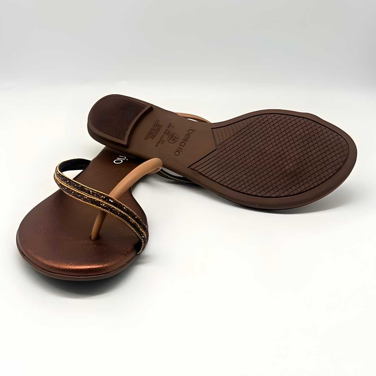 Sandália Feminina Beira Rio Rasteirinha Strass Estilo Conforto 8384.772 Marrom 6