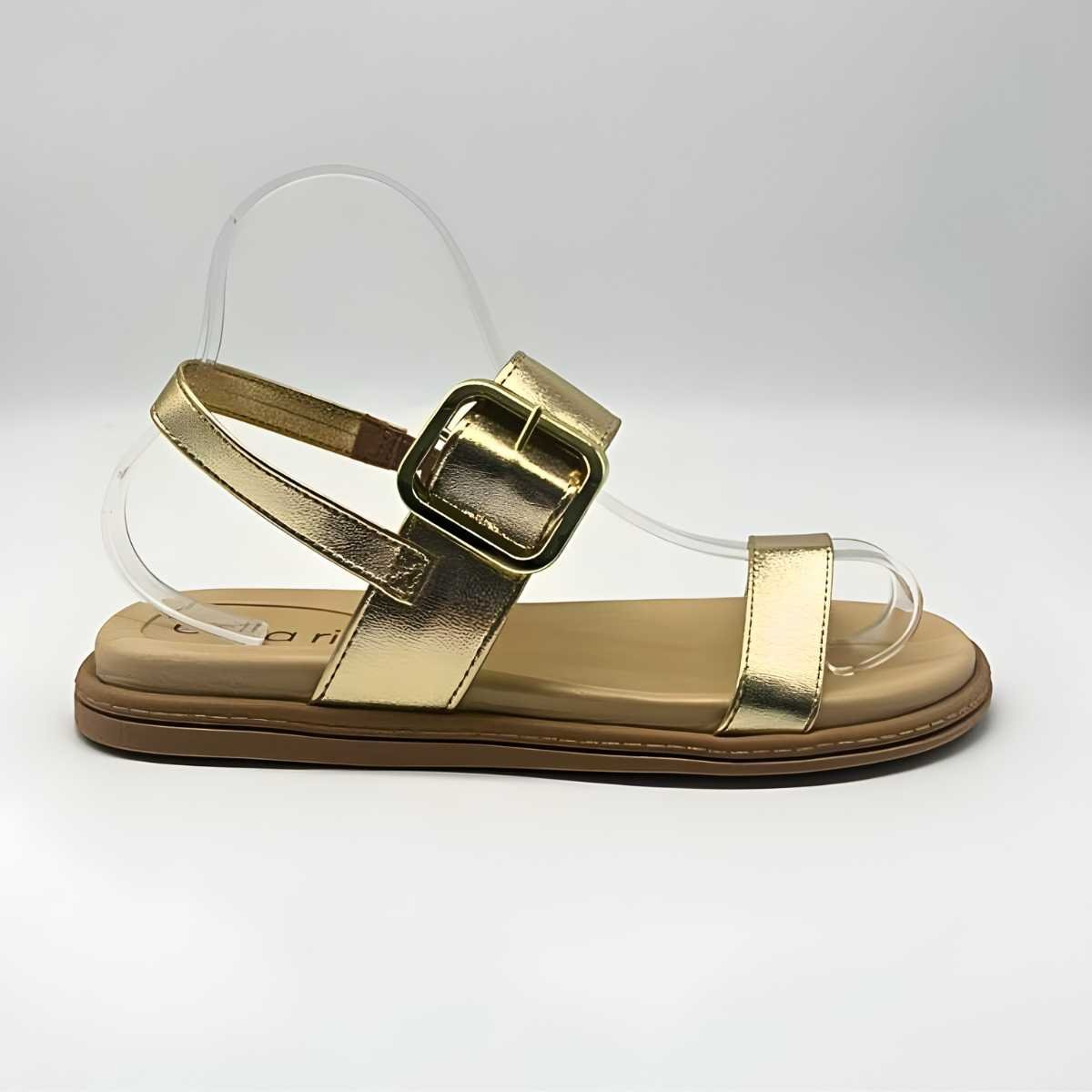 Sandália Feminina Beira Rio 2 Tiras Metalizadas Conforto 8488.135 Dourado 2