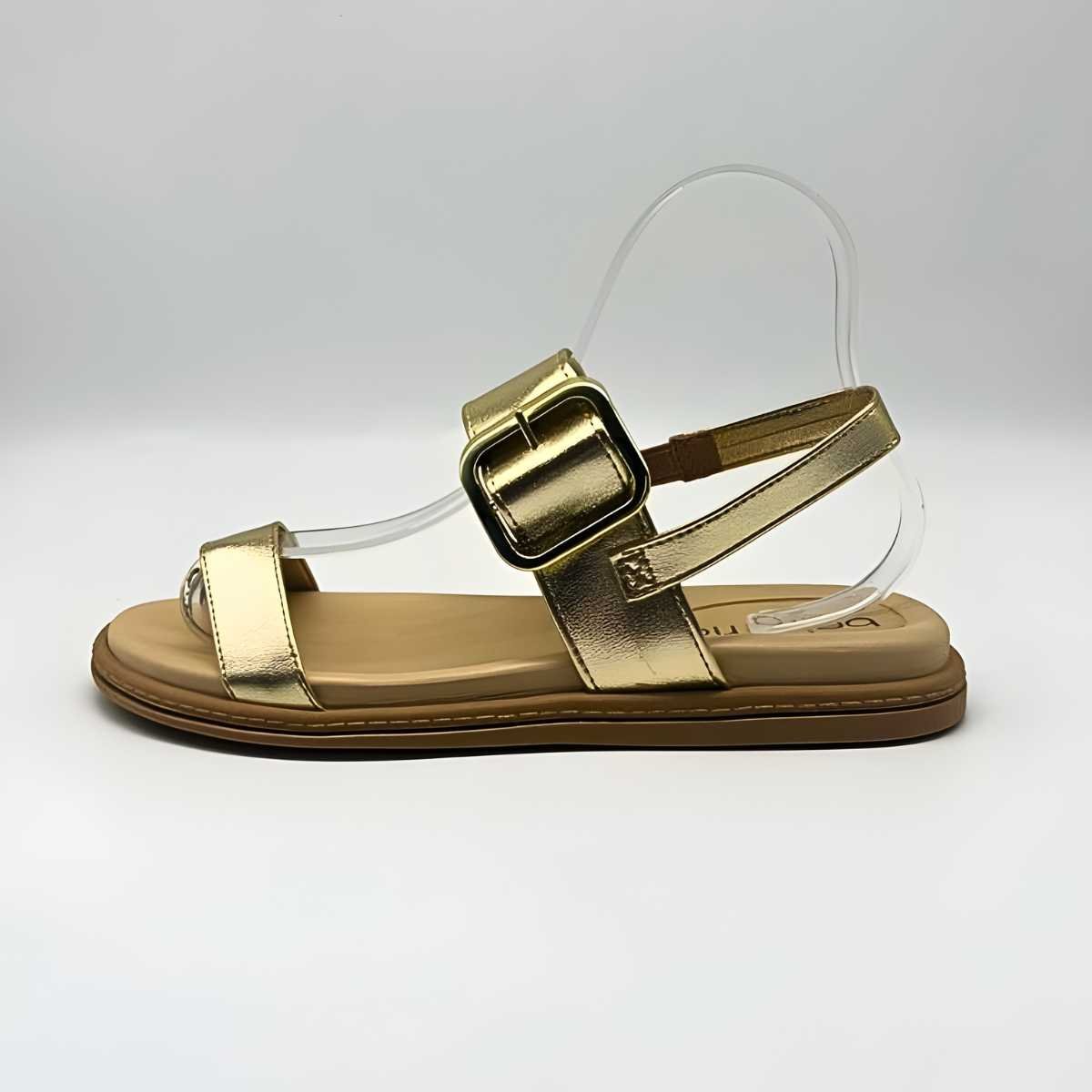 Sandália Feminina Beira Rio 2 Tiras Metalizadas Conforto 8488.135 Dourado 3