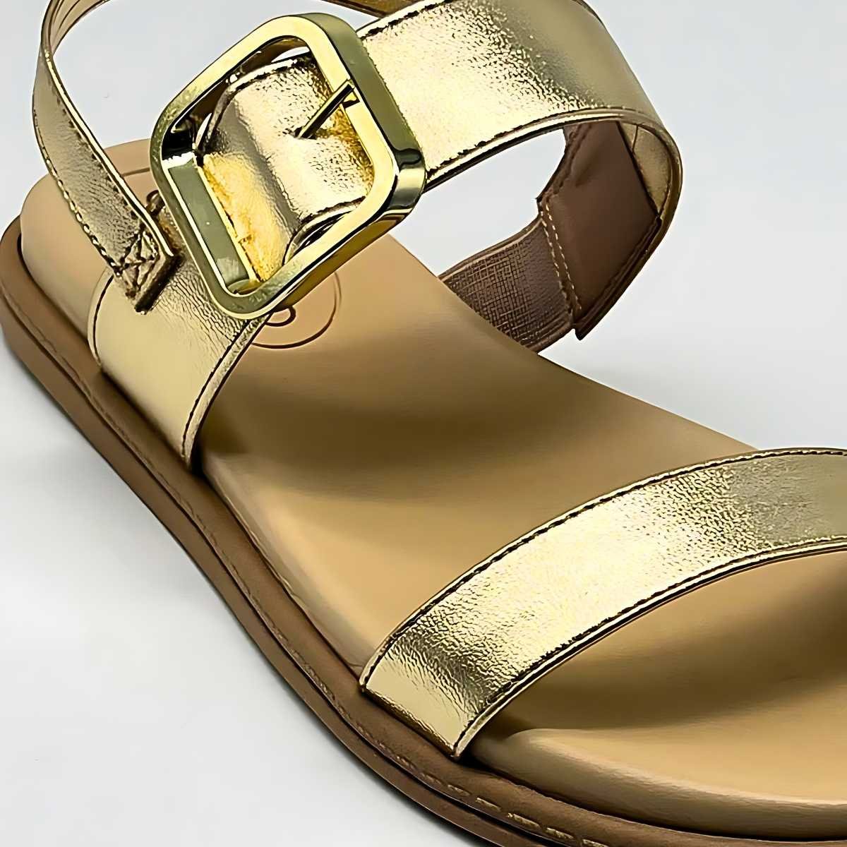 Sandália Feminina Beira Rio 2 Tiras Metalizadas Conforto 8488.135 Dourado 4