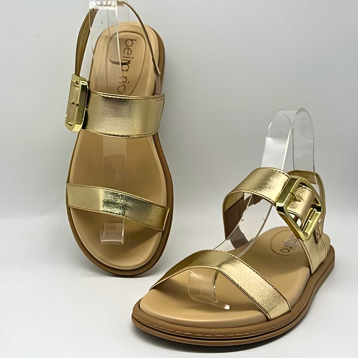 Sandália Feminina Beira Rio 2 Tiras Metalizadas Conforto 8488.135 Dourado 6