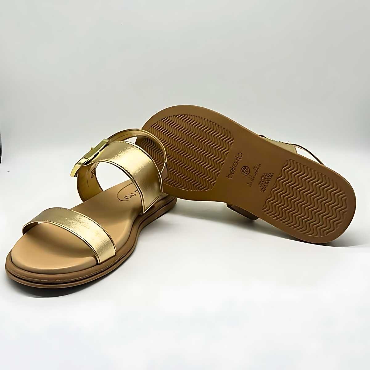 Sandália Feminina Beira Rio 2 Tiras Metalizadas Conforto 8488.135 Dourado 7