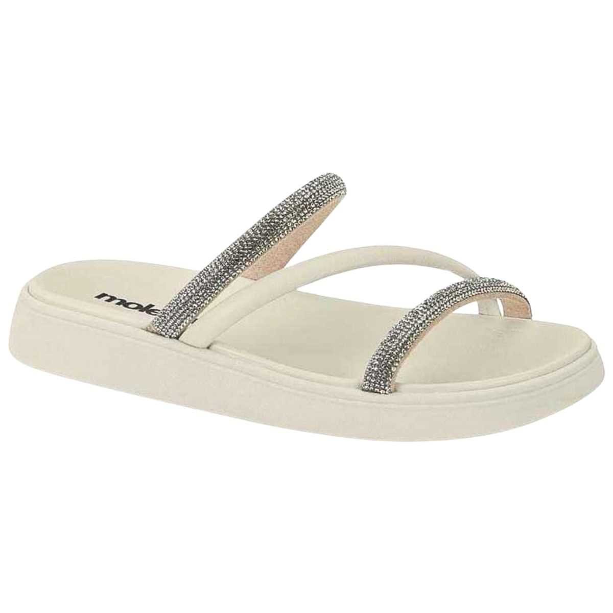 Sandália Feminina Moleca Rasteira Tiras Strass 5469.121