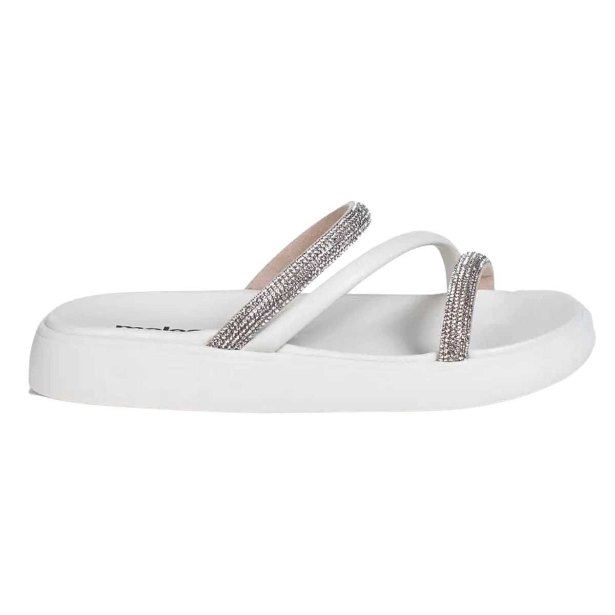 Sandália Feminina Moleca Rasteira Tiras Strass 5469.121 Branco 2