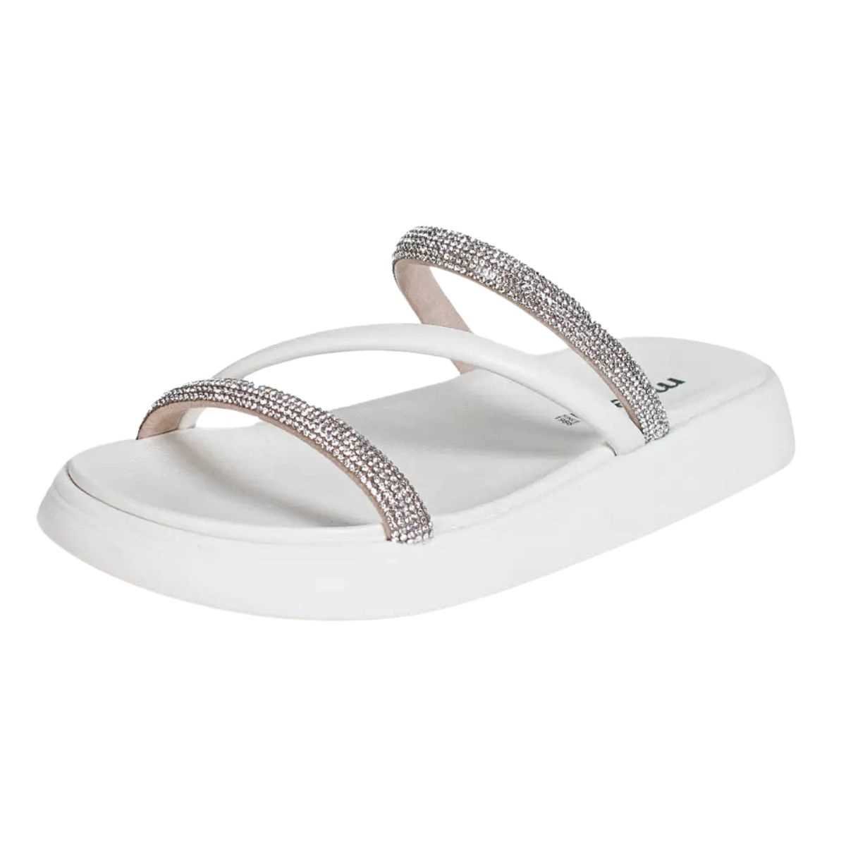 Sandália Feminina Moleca Rasteira Tiras Strass 5469.121 Branco 3