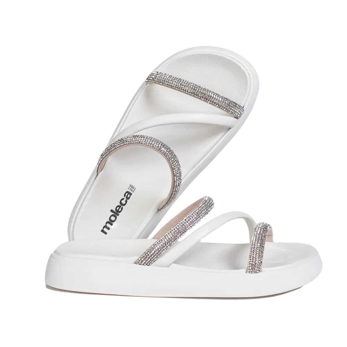 Sandália Feminina Moleca Rasteira Tiras Strass 5469.121 Branco 4