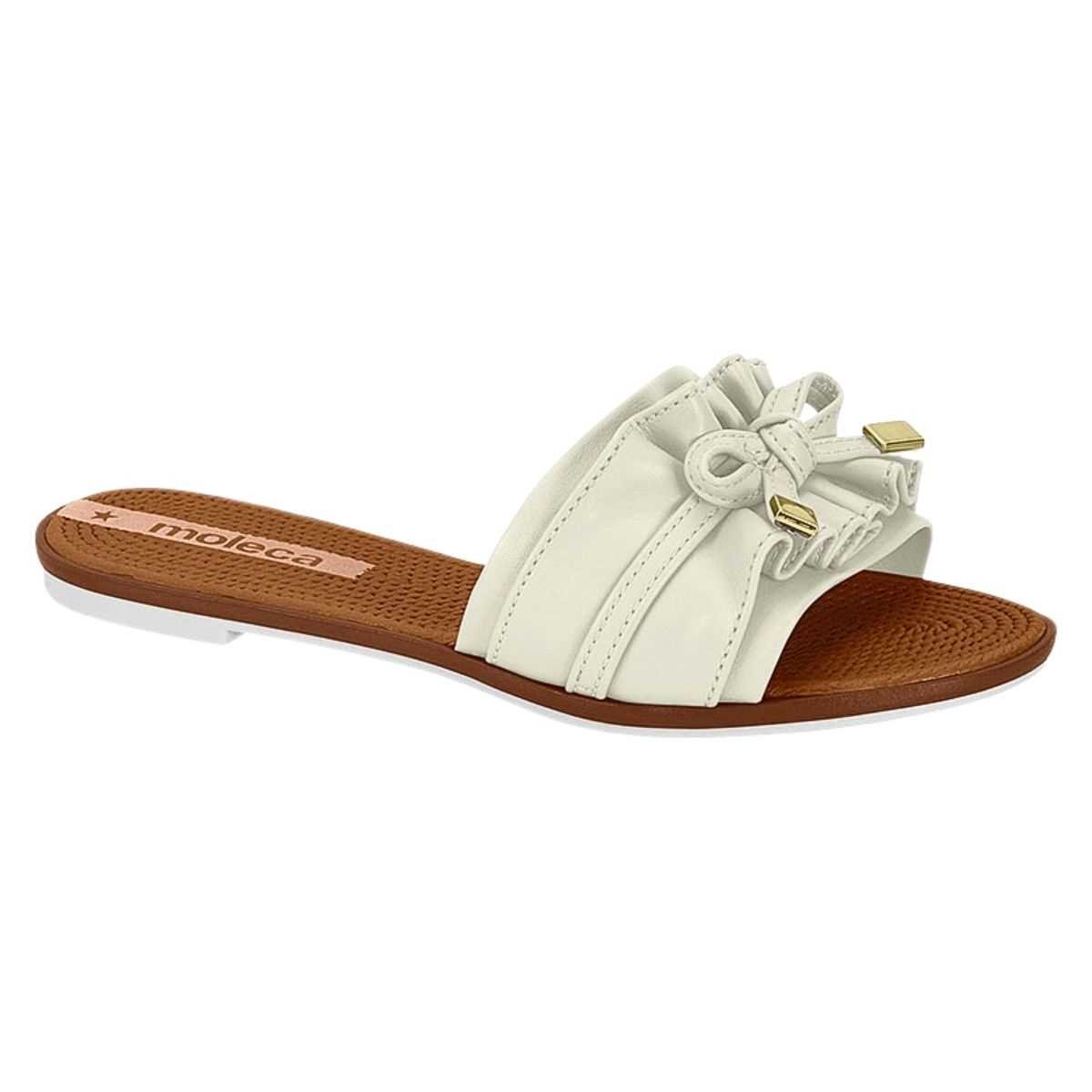 Sandália Feminina Moleca Rasteirinha Laço Estilo 5297.446 Branco 2