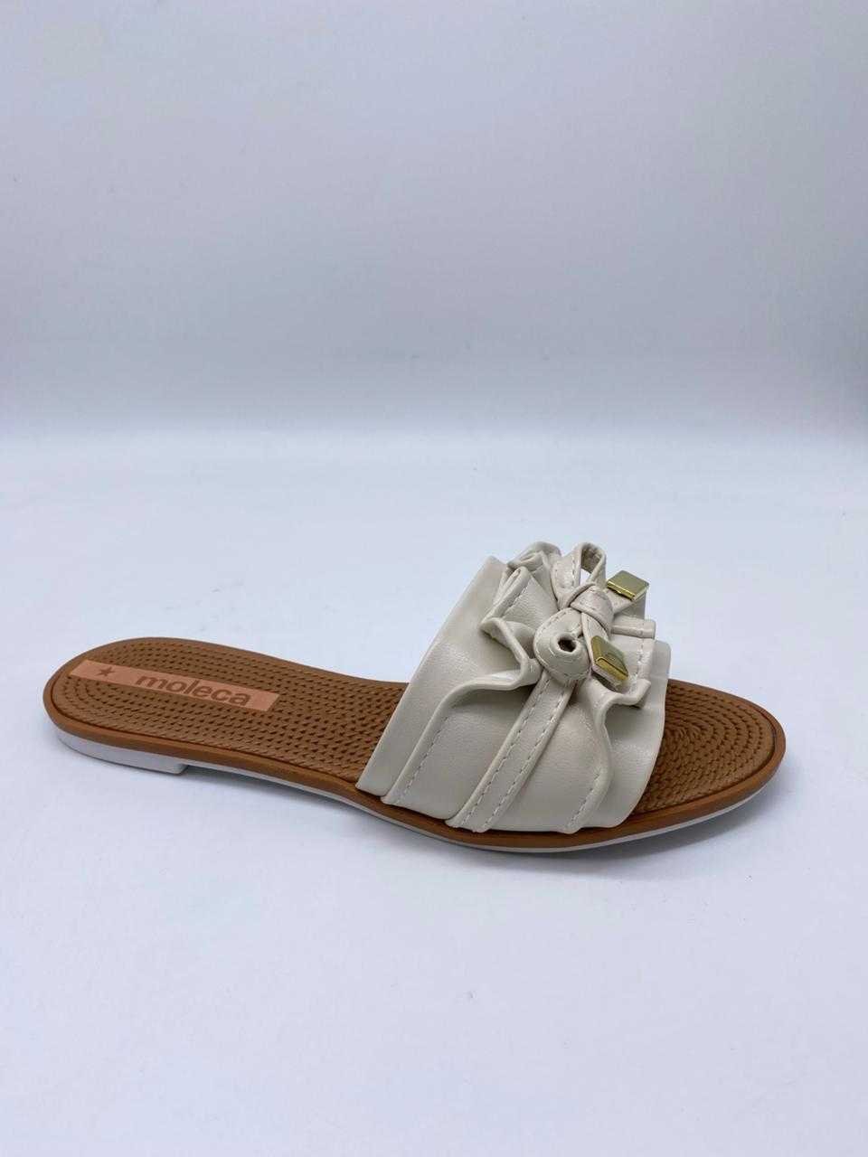 Sandália Feminina Moleca Rasteirinha Laço Estilo 5297.446 Branco 3