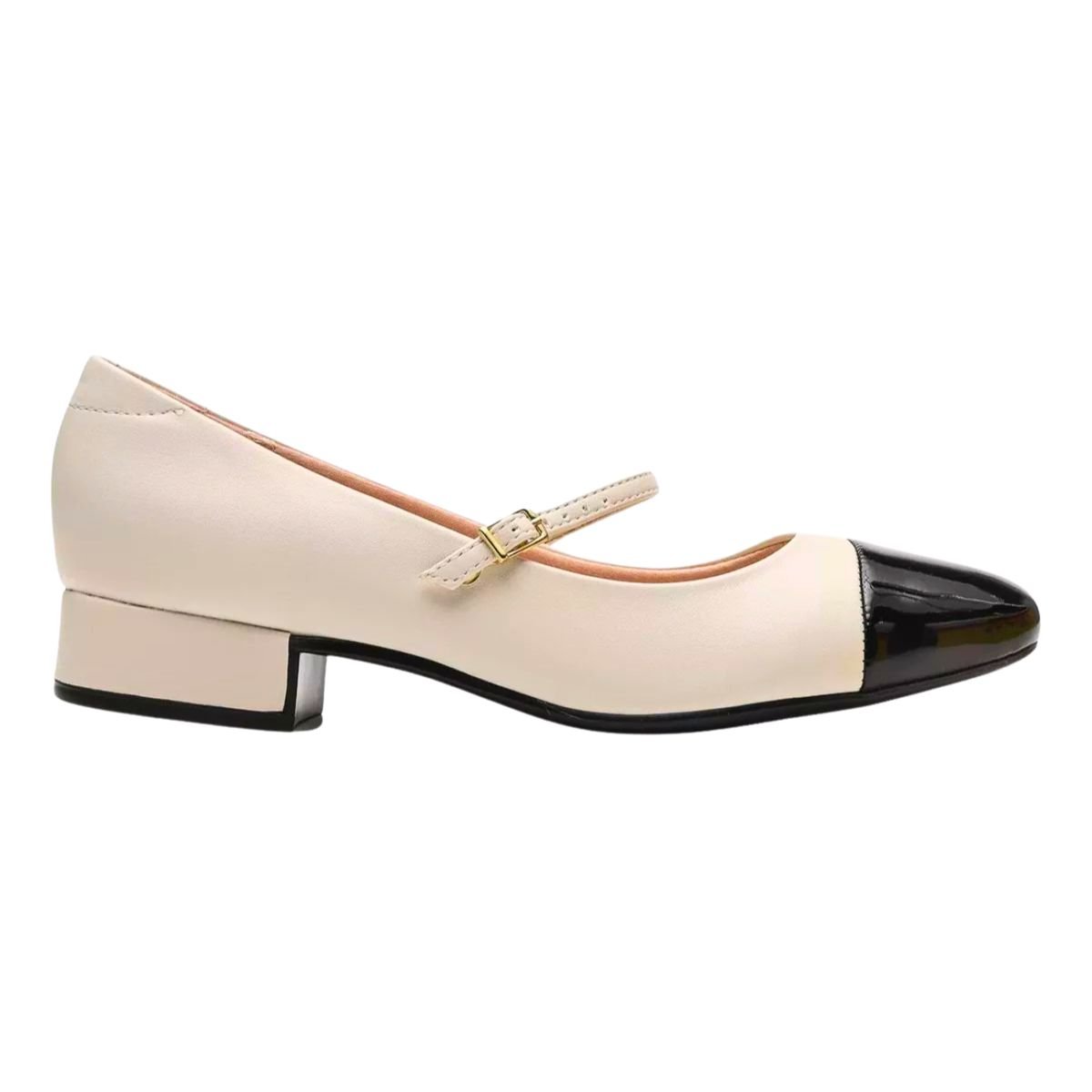 Sapato Feminino Moleca Boneca Mary Jane Elegante 5795.103 Off White/Preto 2