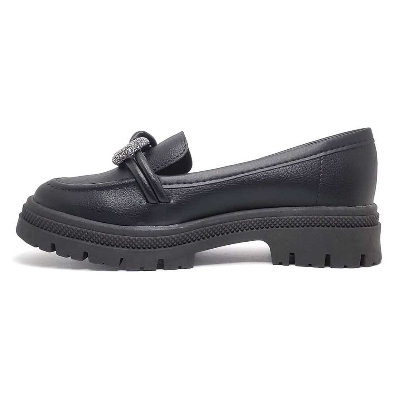 Sapato Feminino Moleca Mocassim Strass Confy Leve 5775.107 Preto 5