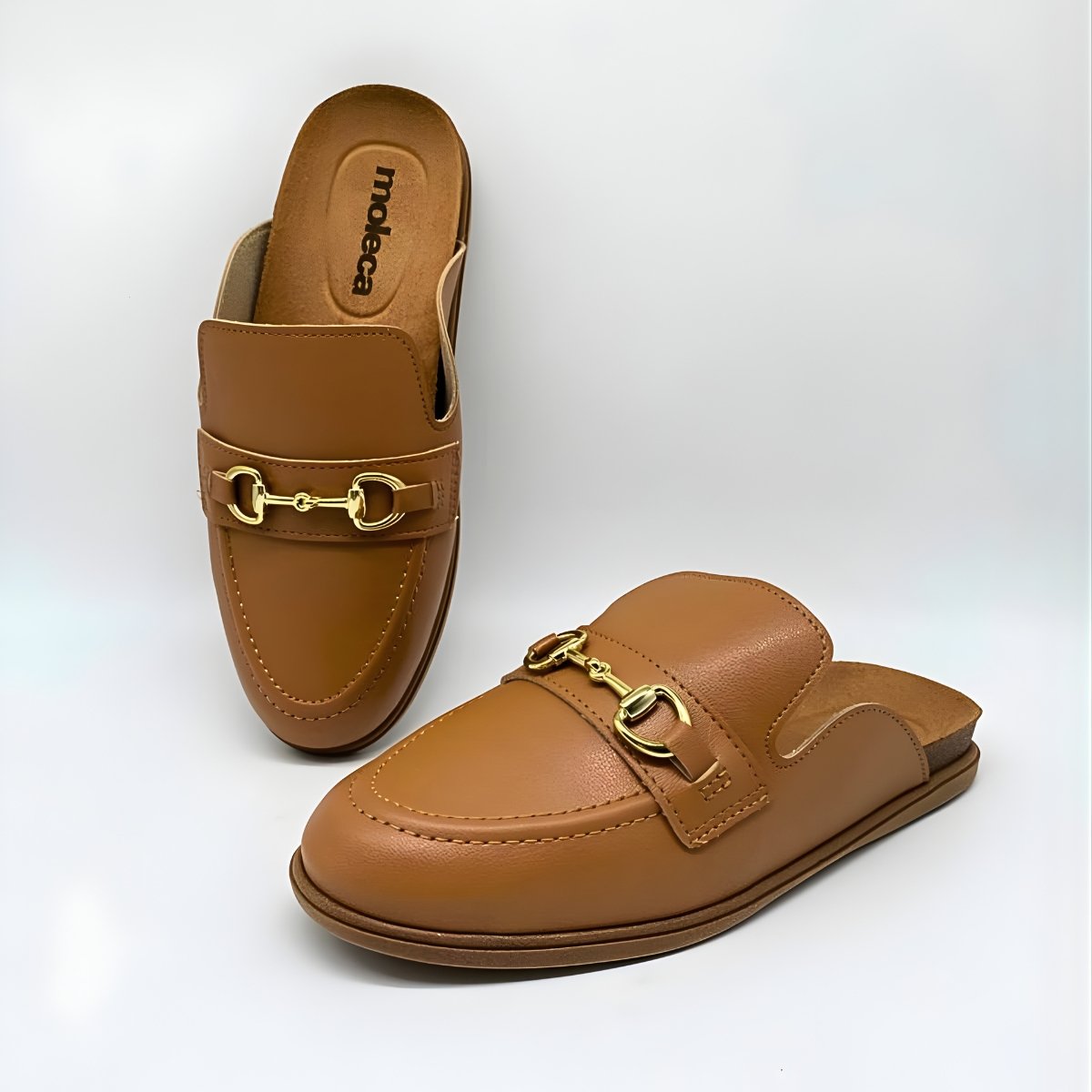 Sapato Feminino Moleca Mule Clog Social Fivela Leve 5826.101 Camel 6