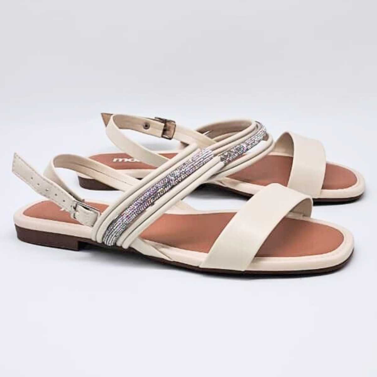 Sandália Feminino Moleca Rasteirinha Brilho Leve 5435.554 Branco 3