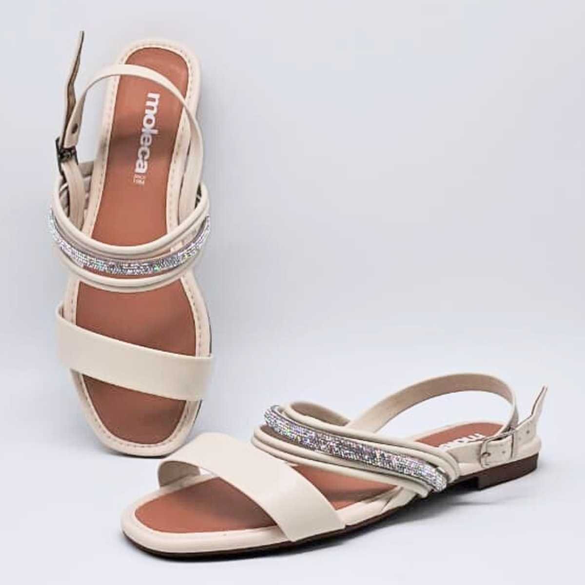 Sandália Feminino Moleca Rasteirinha Brilho Leve 5435.554 Branco 4