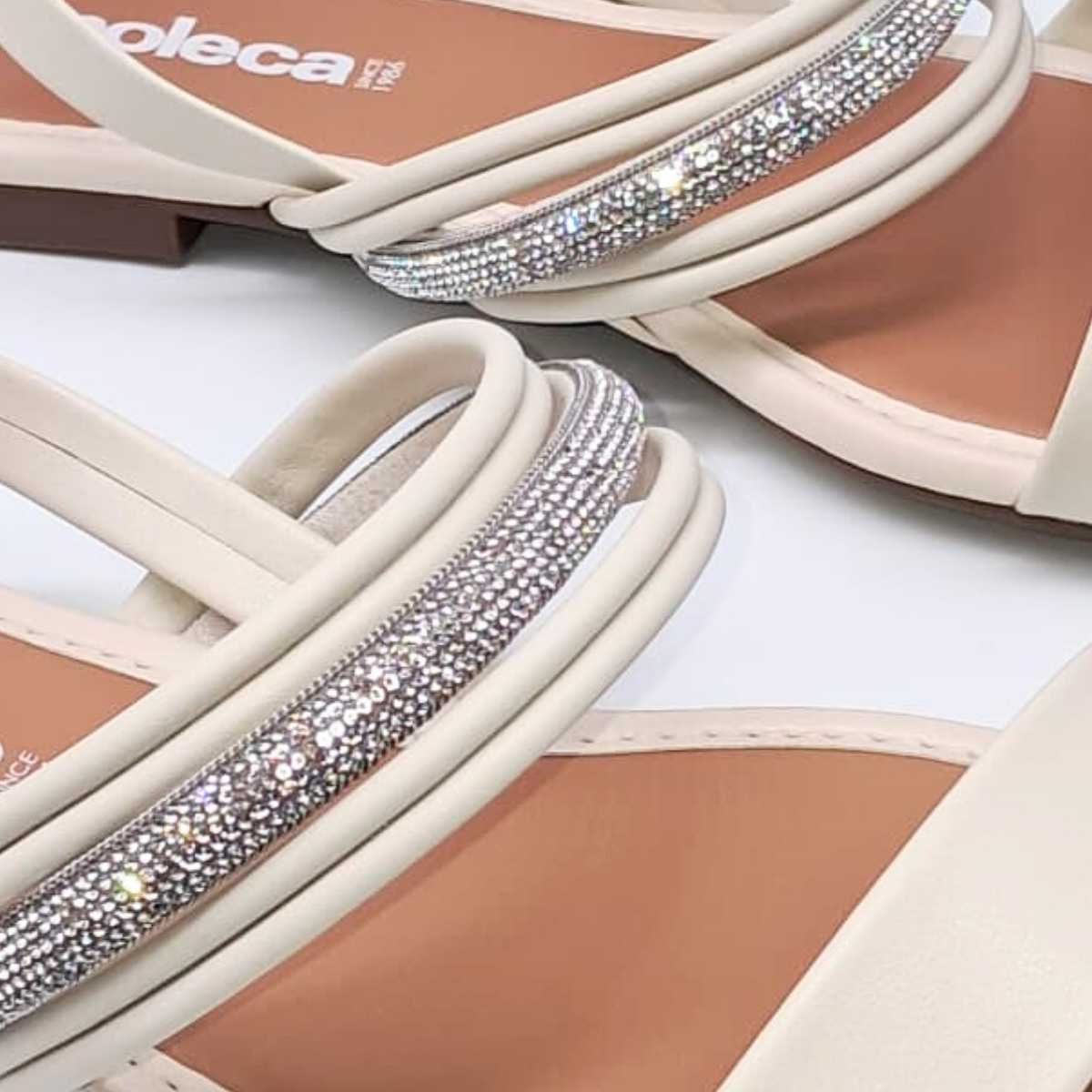 Sandália Feminino Moleca Rasteirinha Brilho Leve 5435.554 Branco 5