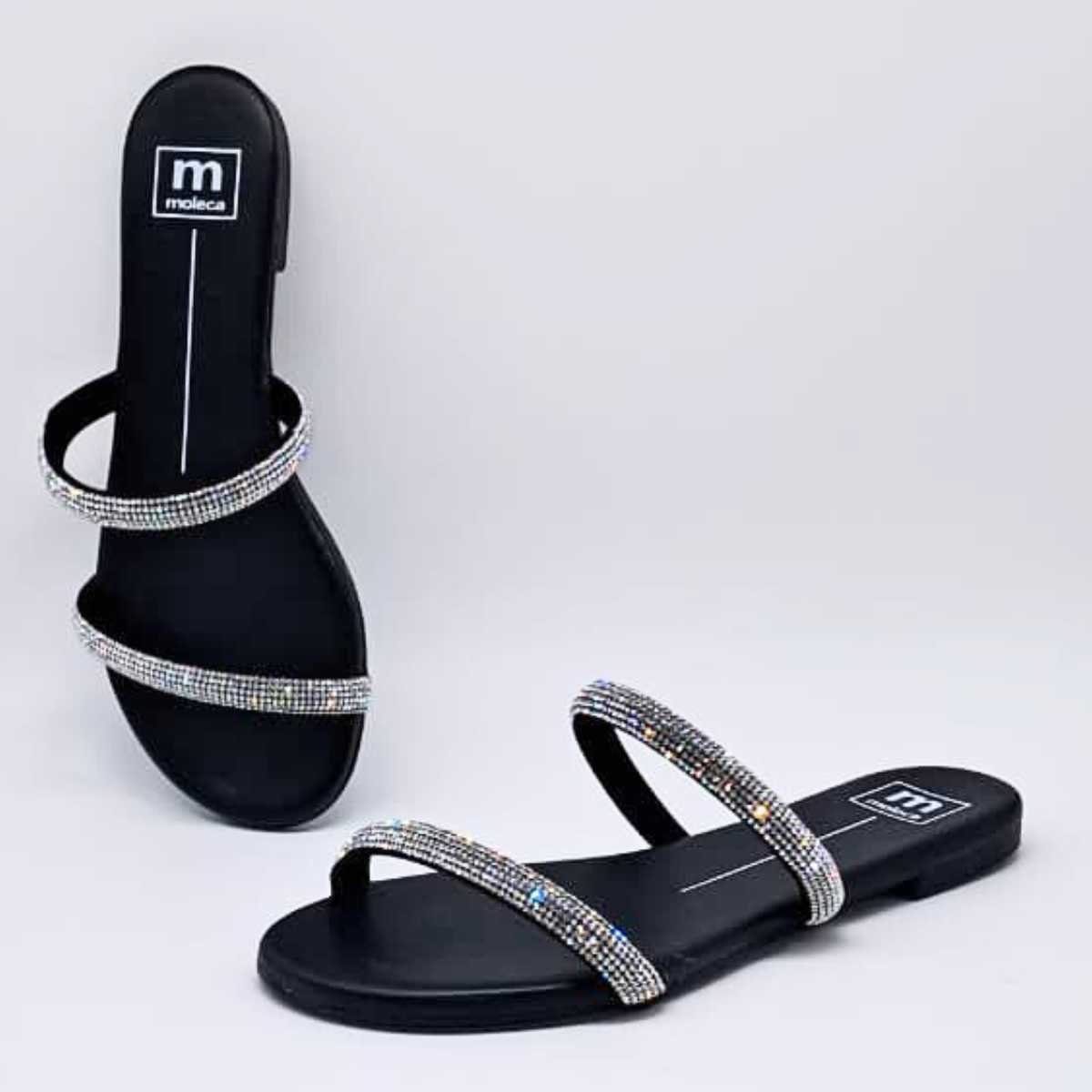 Sandália Feminina Moleca Rasteirinha Cristal Leve 5557.100 Cristal Preto 4