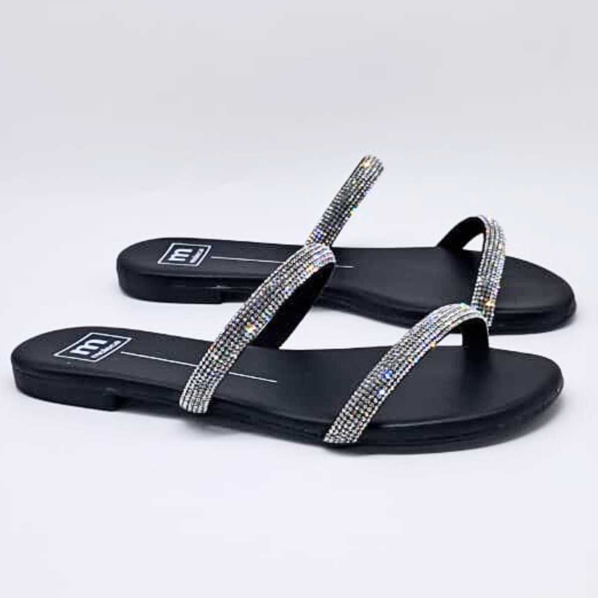 Sandália Feminina Moleca Rasteirinha Cristal Leve 5557.100 Cristal Preto 3