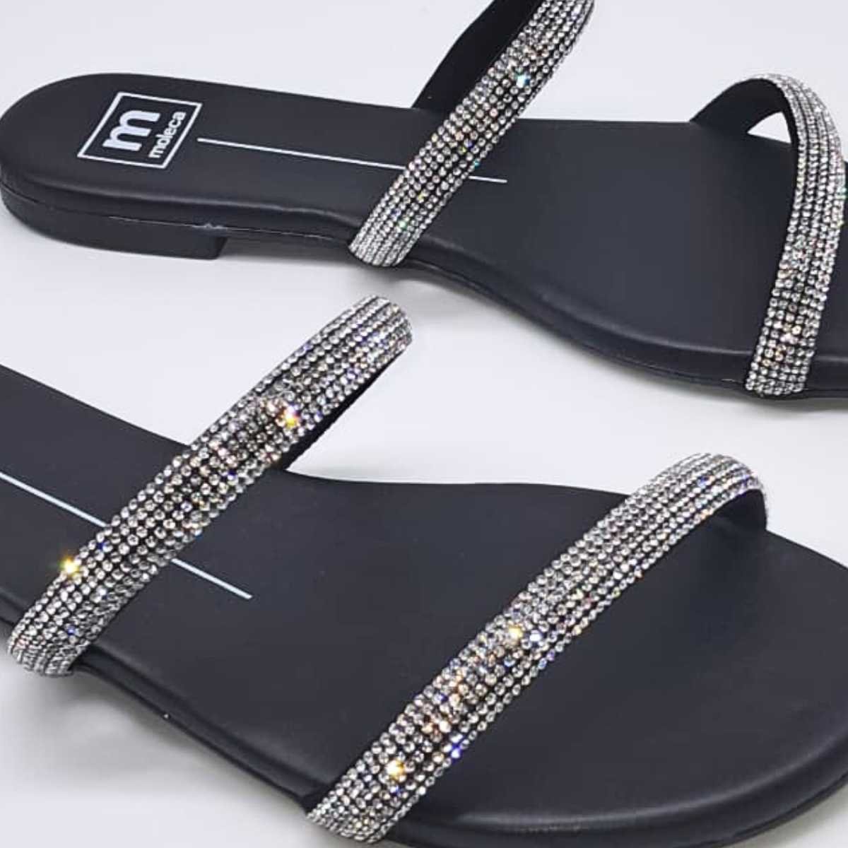 Sandália Feminina Moleca Rasteirinha Cristal Leve 5557.100 Cristal Preto 5