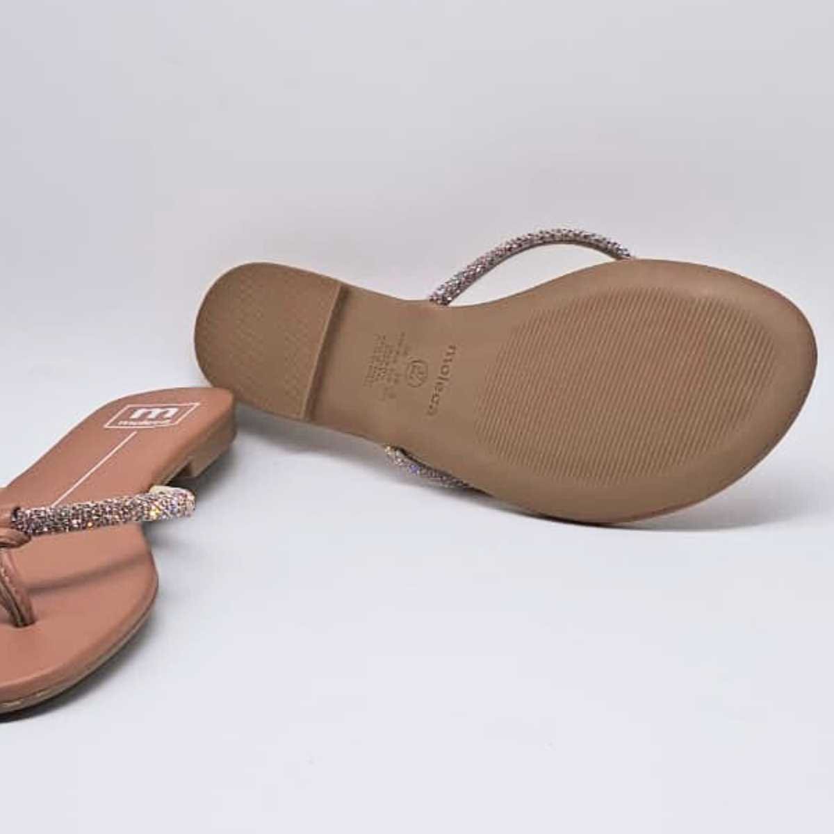 Sandália Feminina Moleca Rasteirinha Strass Estilo 5557.103 Ouro Rosado 6