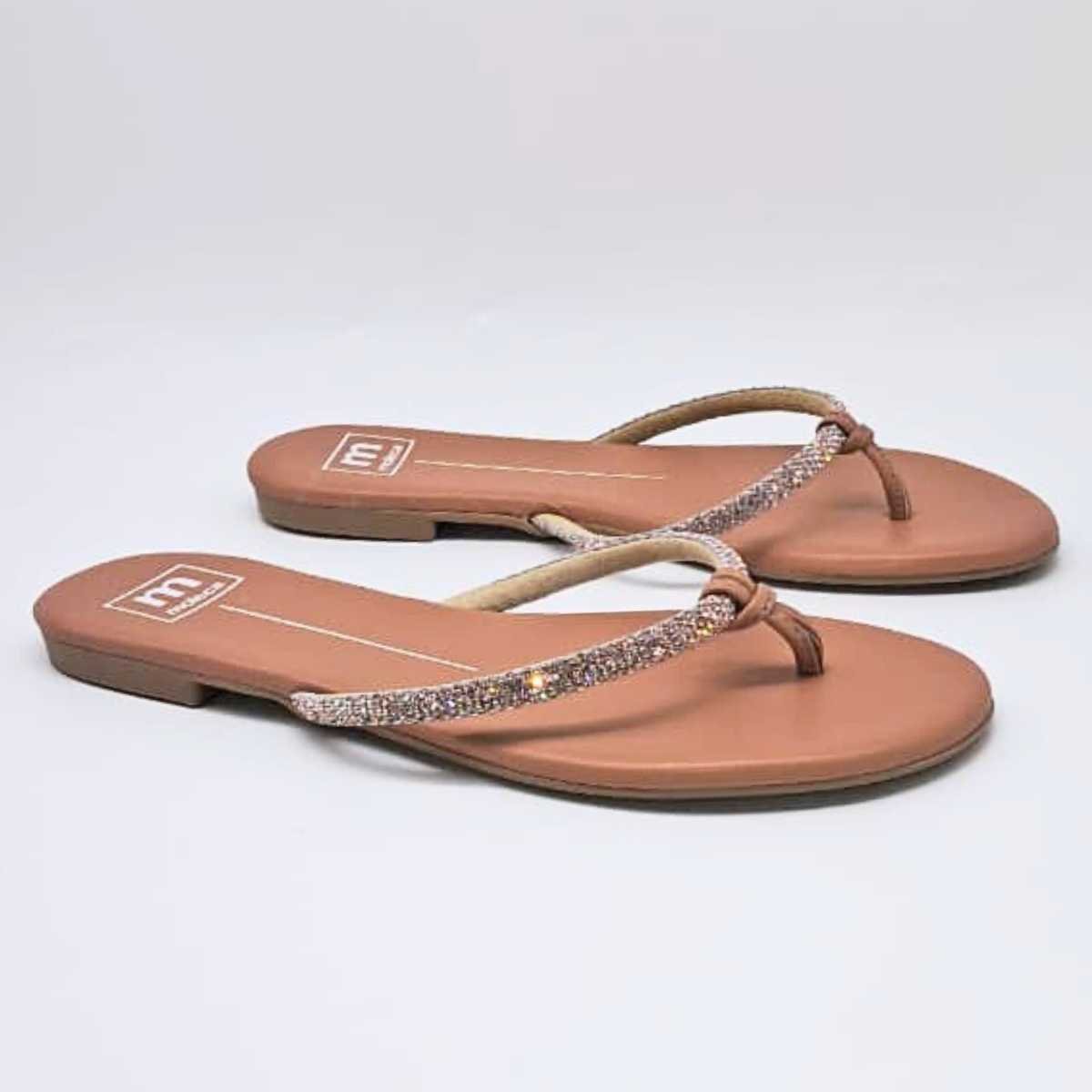 Sandália Feminina Moleca Rasteirinha Strass Estilo 5557.103 Ouro Rosado 3