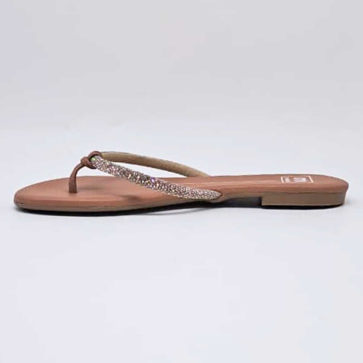 Sandália Feminina Moleca Rasteirinha Strass Estilo 5557.103 Ouro Rosado 2