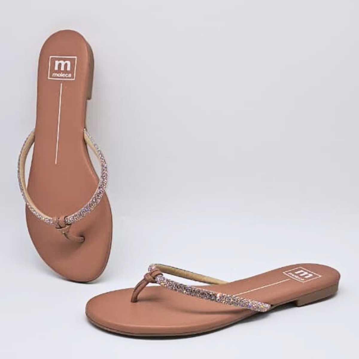 Sandália Feminina Moleca Rasteirinha Strass Estilo 5557.103 Ouro Rosado 4