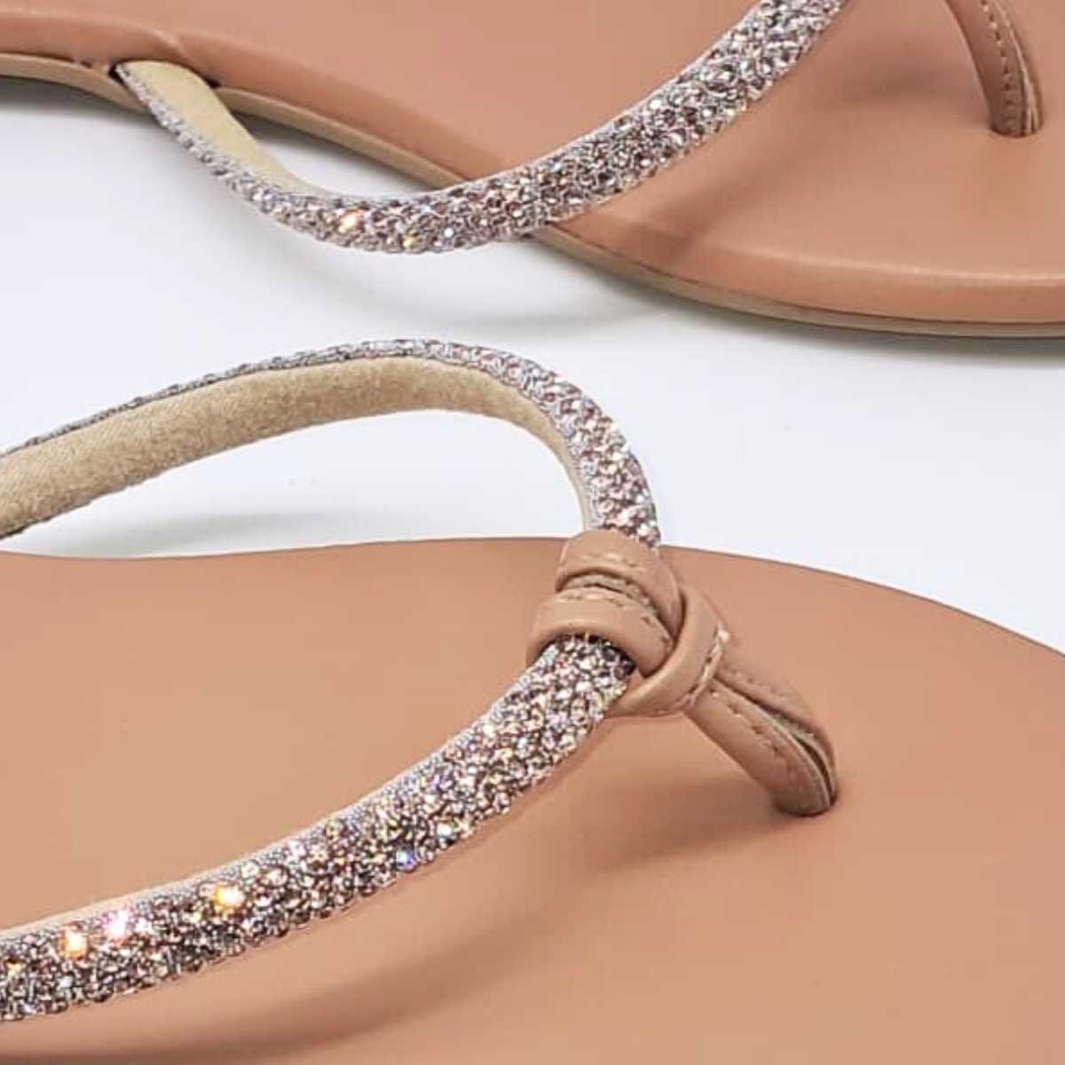 Sandália Feminina Moleca Rasteirinha Strass Estilo 5557.103 Ouro Rosado 5