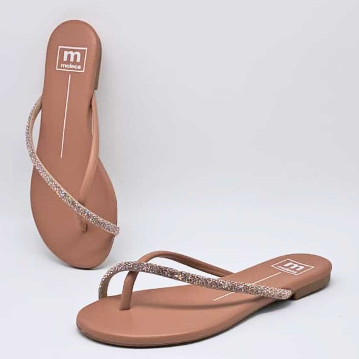 Sandália Feminino Moleca Rasteirinha Strass Leve 5557.102 Ouro Rosado 3