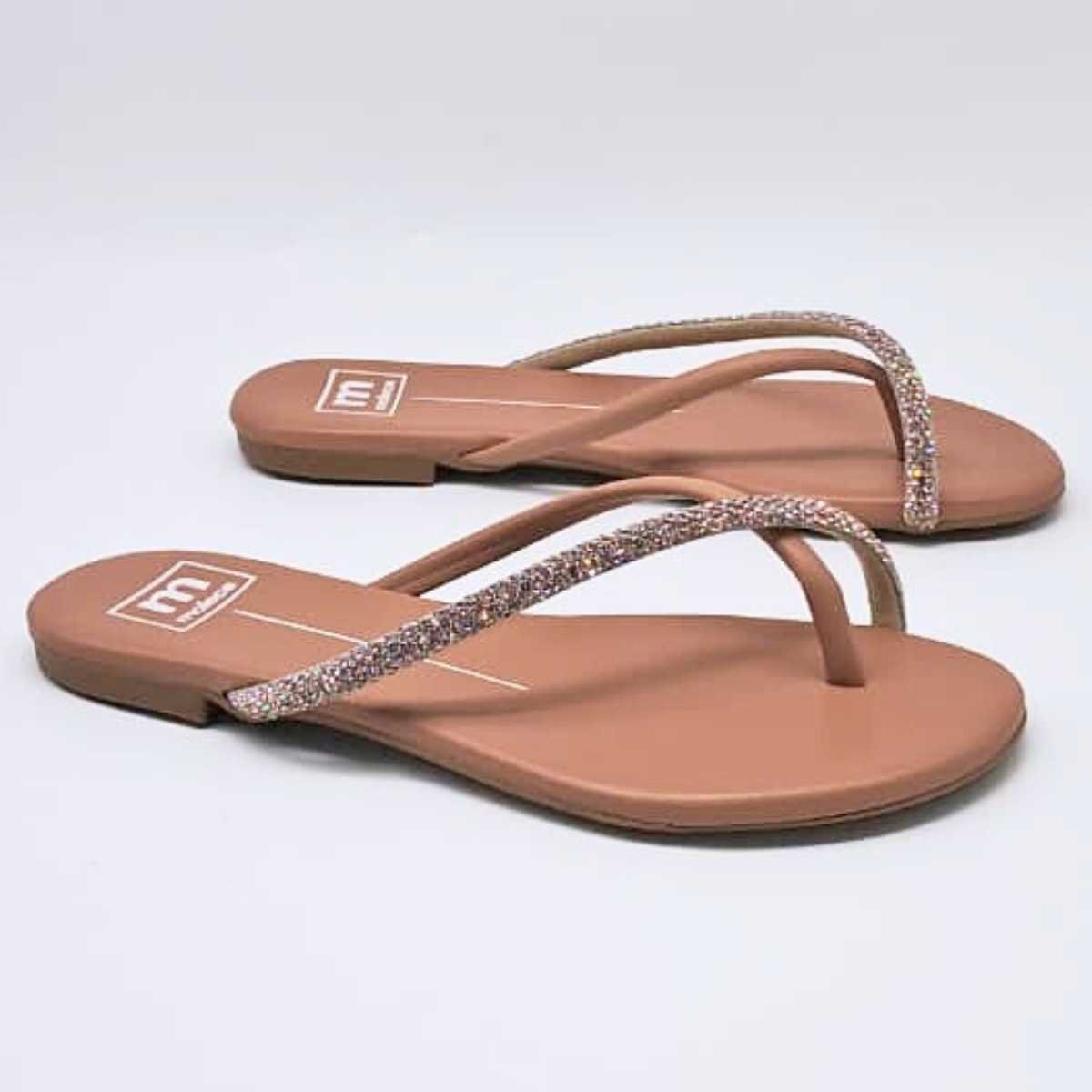 Sandália Feminino Moleca Rasteirinha Strass Leve 5557.102 Ouro Rosado 4