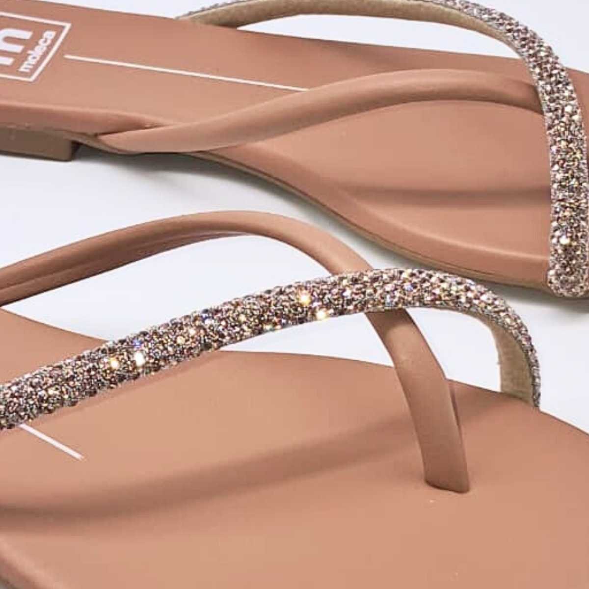 Sandália Feminino Moleca Rasteirinha Strass Leve 5557.102 Ouro Rosado 5