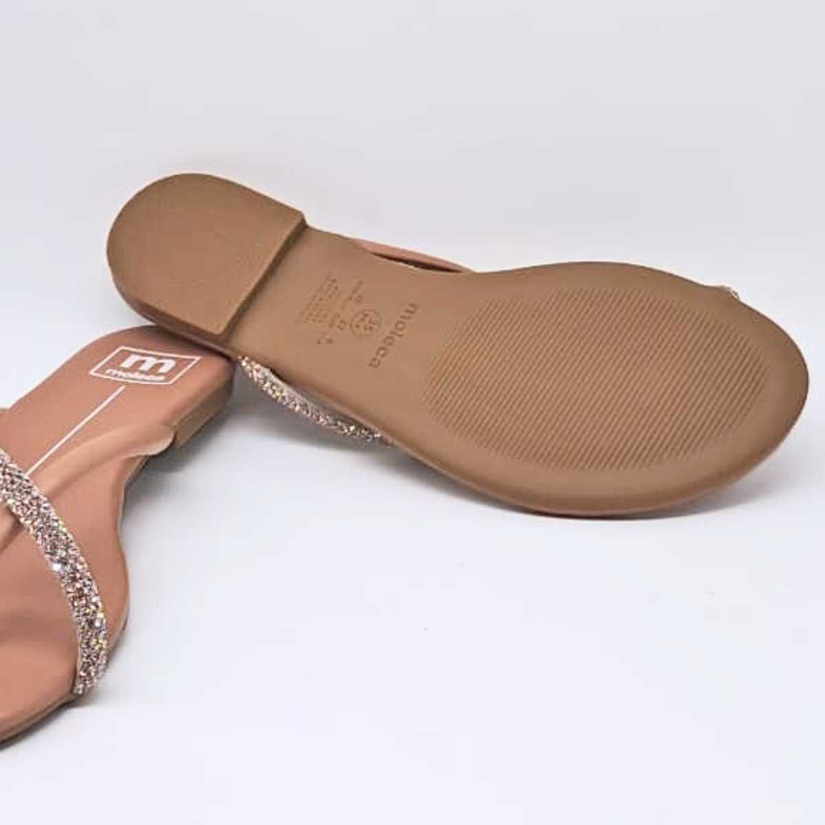 Sandália Feminino Moleca Rasteirinha Strass Leve 5557.102 Ouro Rosado 6