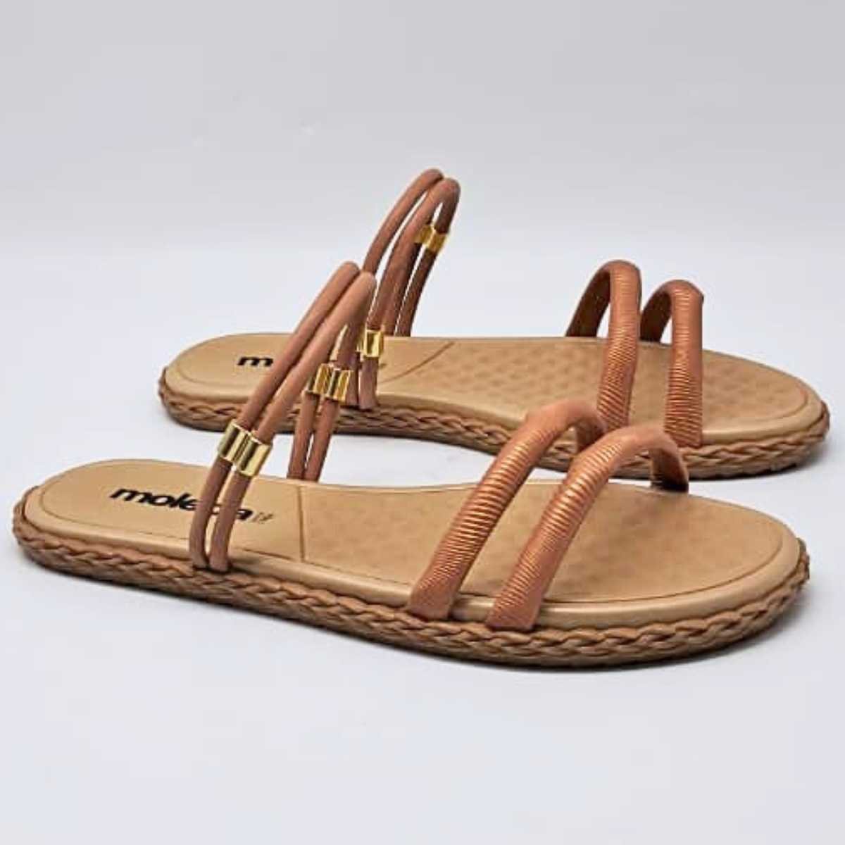 Sandália Feminina Moleca Rasteirinha 2 Tiras Estilo 5452.230 Nude 3