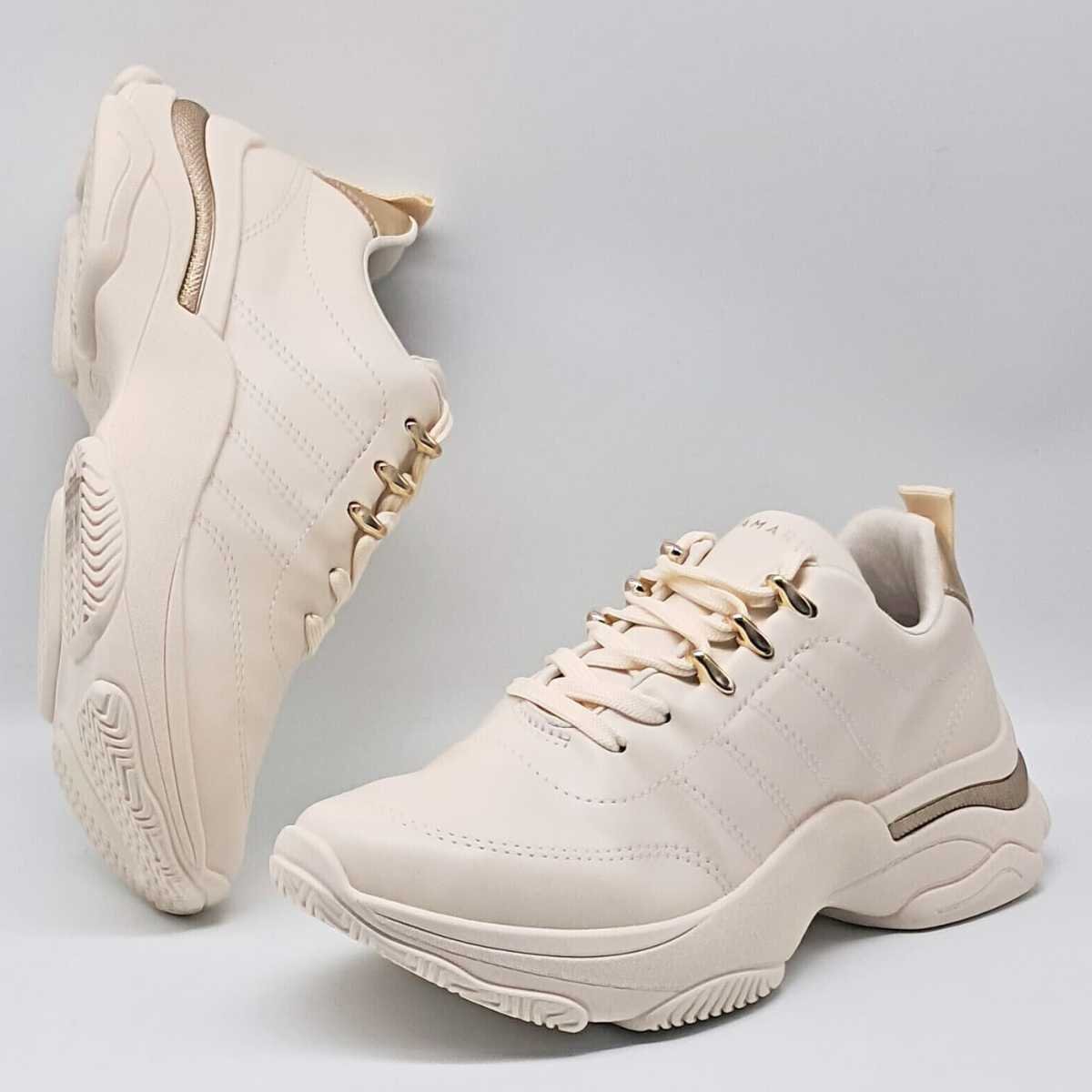 Tênis Feminino Ramarim Bipartido Estiloso Casual 25-74202 Bege 4