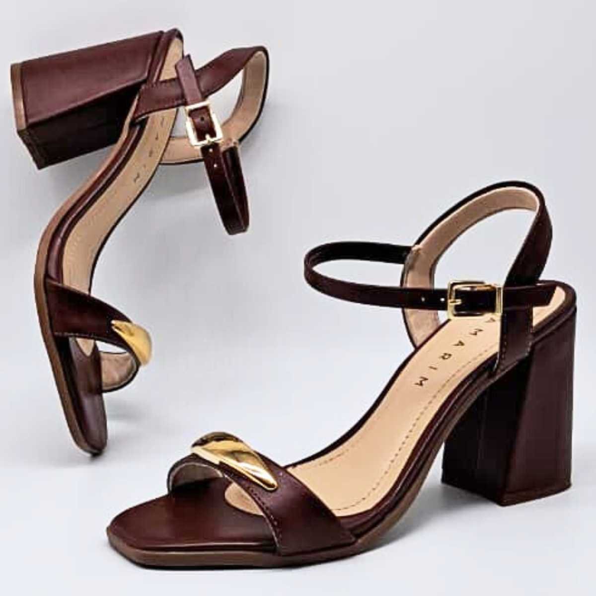 Sandália Feminina Ramarim Salto Médio Elegante 25-41202 Marrom 4