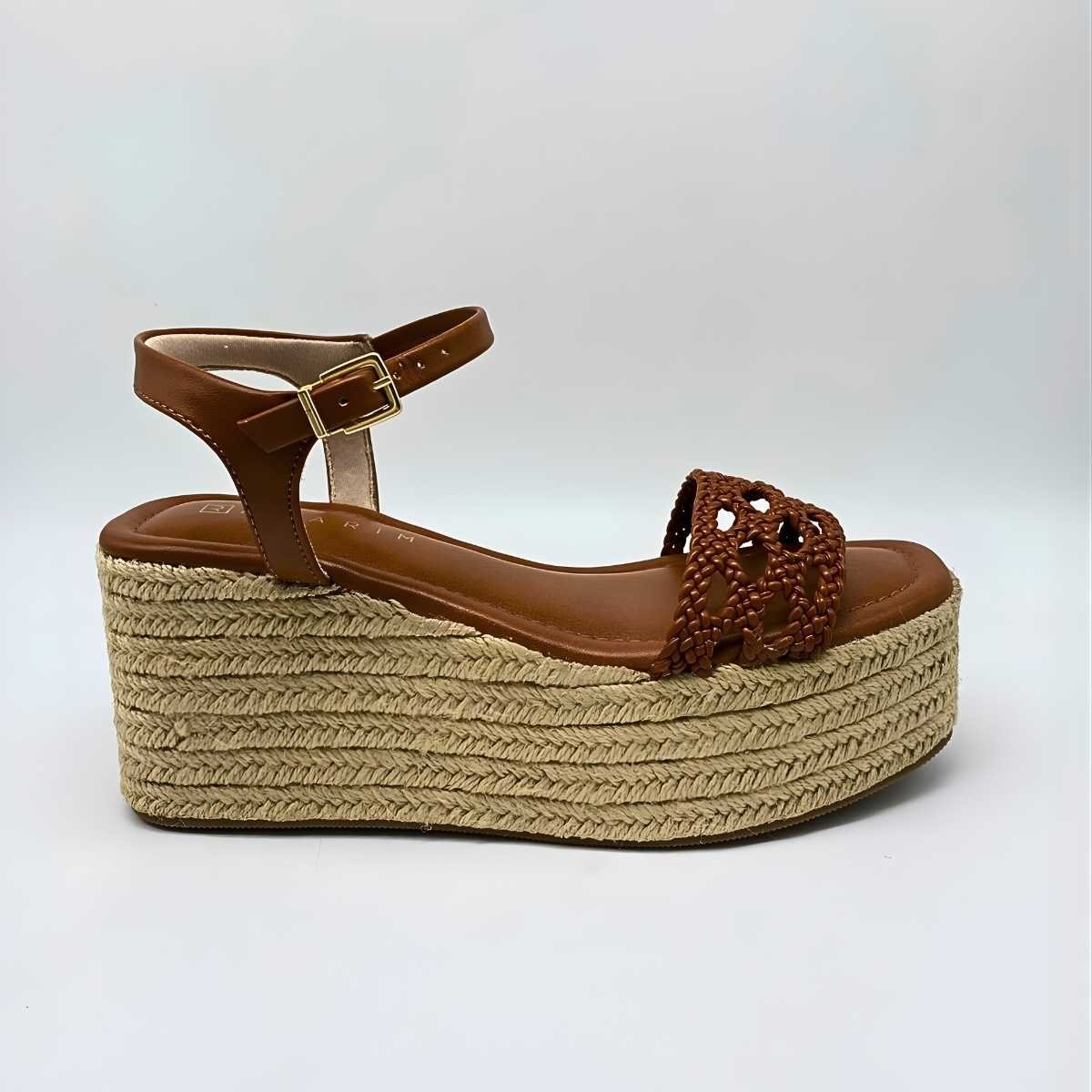Sandália Feminina Ramarim Plataforma Corda Estilo 25-36206 Marrom 2