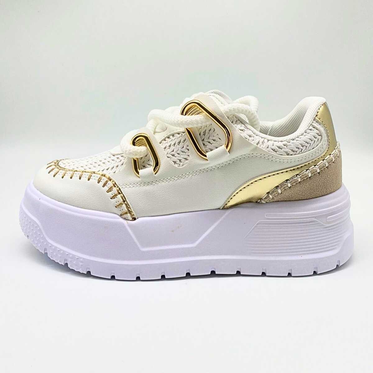 Tênis Ramarim Feminino Estilo Conforto Casual Leve 25-76233 Branco/Dourado 2