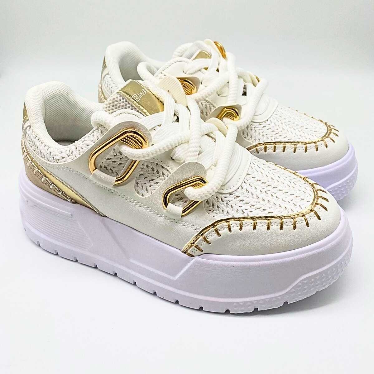 Tênis Ramarim Feminino Estilo Conforto Casual Leve 25-76233 Branco/Dourado 3