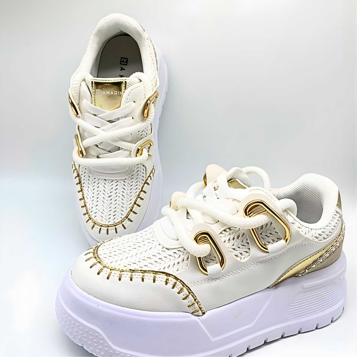 Tênis Ramarim Feminino Estilo Conforto Casual Leve 25-76233 Branco/Dourado 6