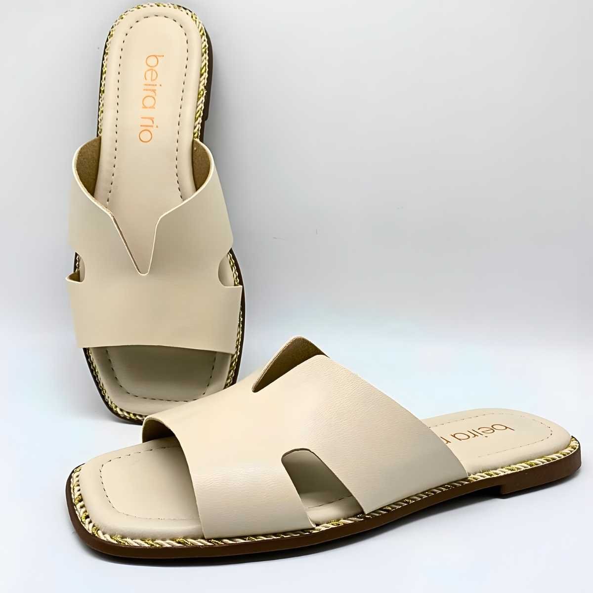 Sandália Feminina Beira Rio Tachas Estilo Conforto 8506.206 Off White 6